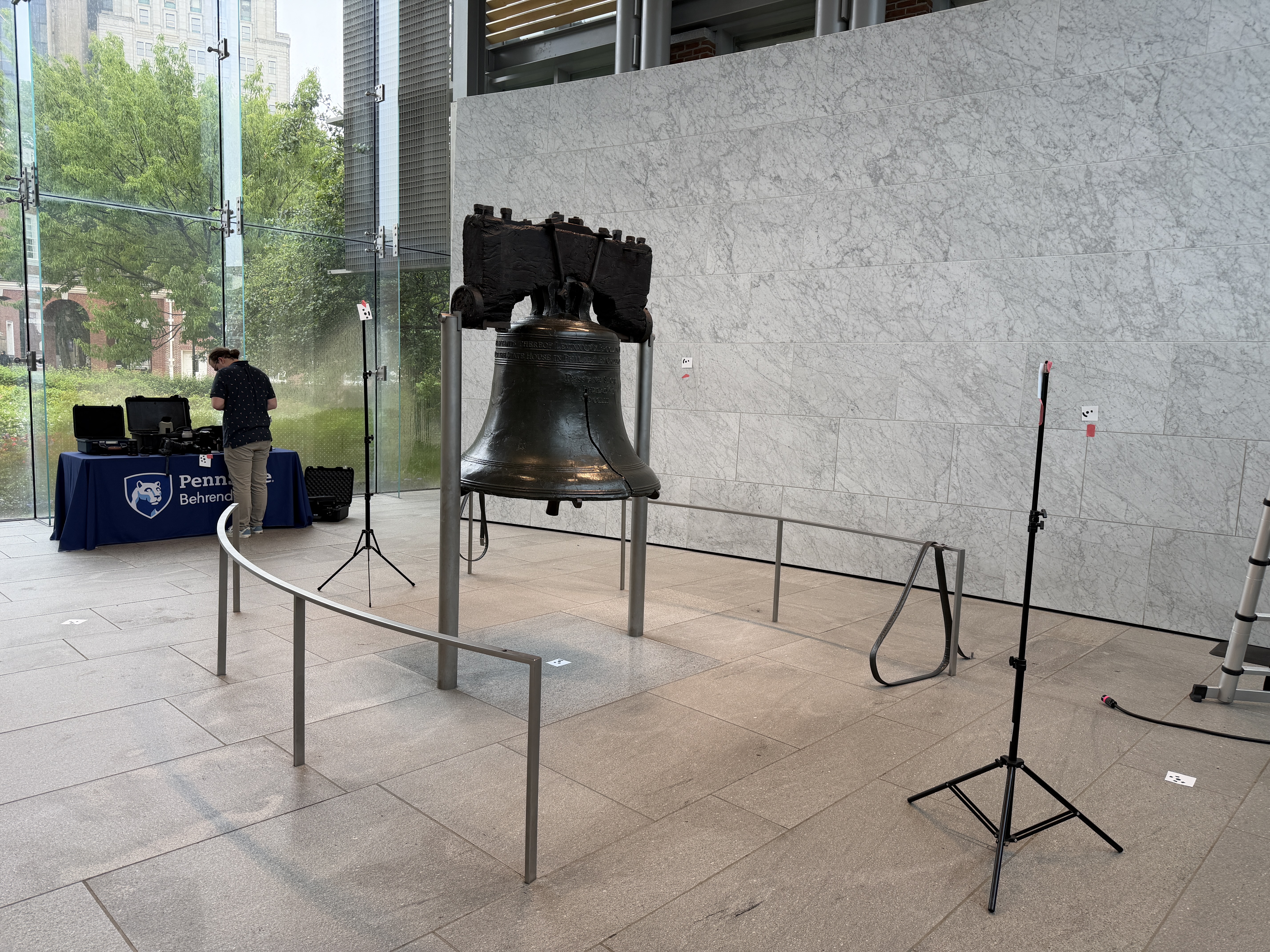 Liberty Bell and scanning equipment on site